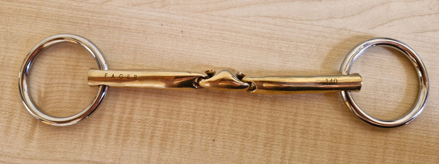Fager Celice Bradoon 140mm used bit in good condition with a smooth mouthpiece and stainless steel rings.