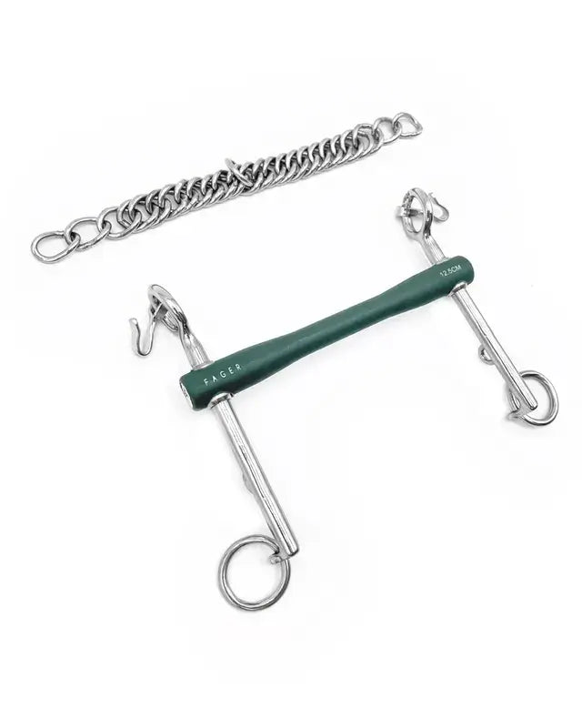 Fager Nicole Rubber Weymouth bit with silver chain, designed for comfort and performance in horse riding.