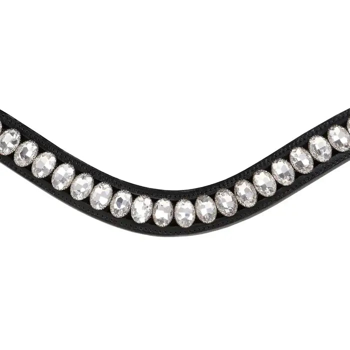 Diva browband featuring oblong Austrian stellux crystals on a curved leather band, perfect for a glamorous equestrian look.
