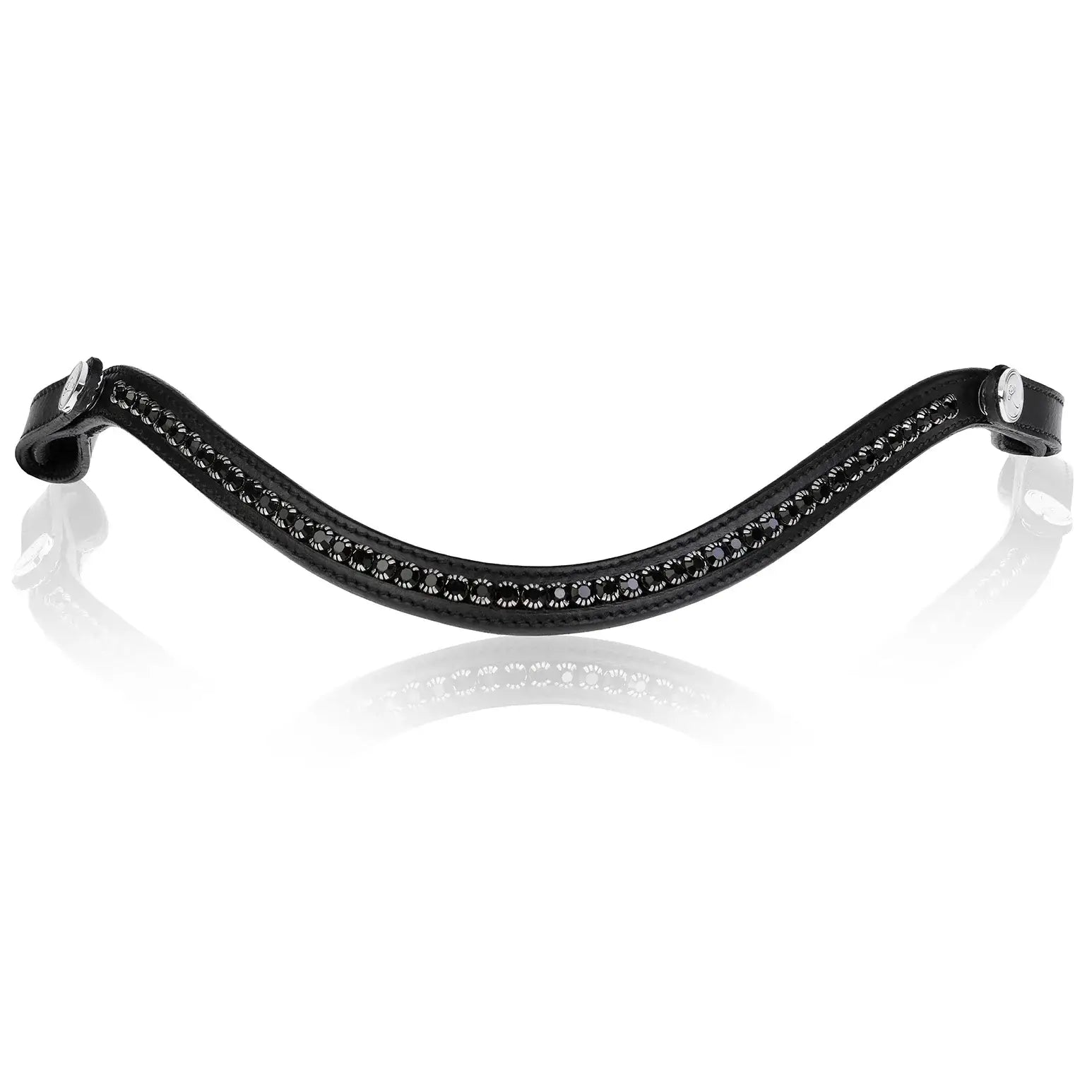 Black Swarovski browband with clear crystals, handcrafted for comfort and style, perfect for bridles.