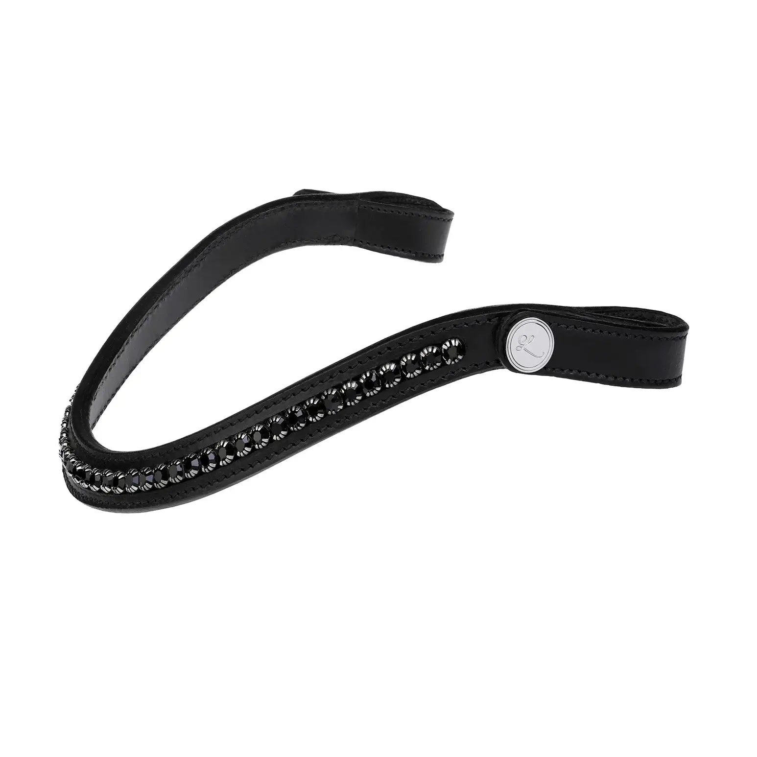 Black Swarovski browband with clear crystals, handcrafted for comfort, part of a bling collection for bridles.