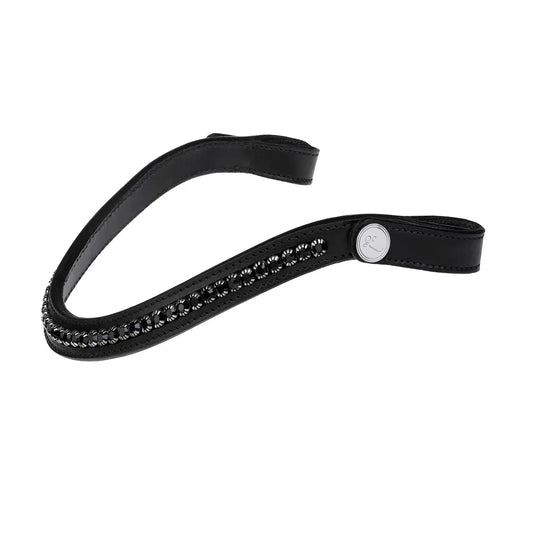 Black Swarovski browband with clear crystals, handcrafted for comfort, part of a bling collection for bridles.