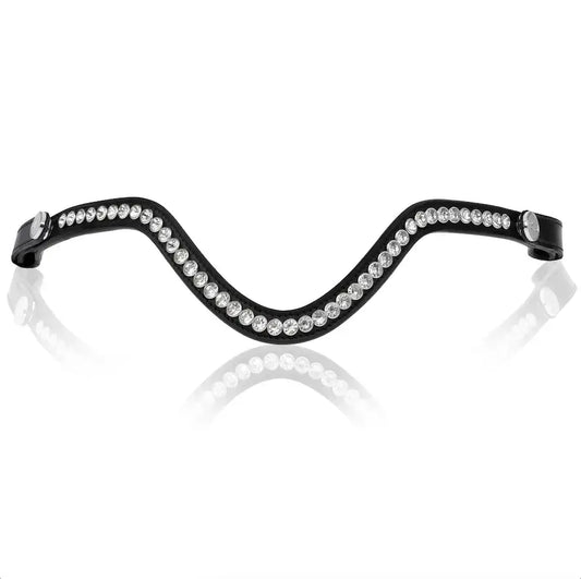 Saphira browband featuring mid-sized Austrian crystals in a sleek 'v' shape, accessorized with stainless steel buttons.
