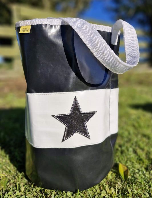FCR Grooming Bag in black and white with a star design, ideal for organizing horse show essentials.