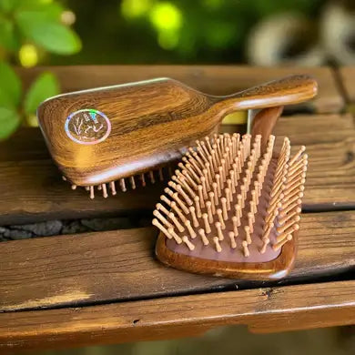 Eco Horse Workhorse Brush: beechwood handle and bamboo bristles for easy grooming and detangling of thick horse tails.